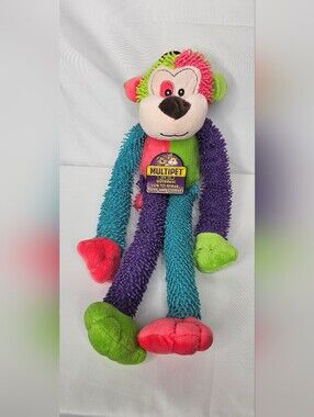Multipet Multi-Crew Monkey Plush Dog Toy New Squeaks Long Arms Legs Tug Fetch